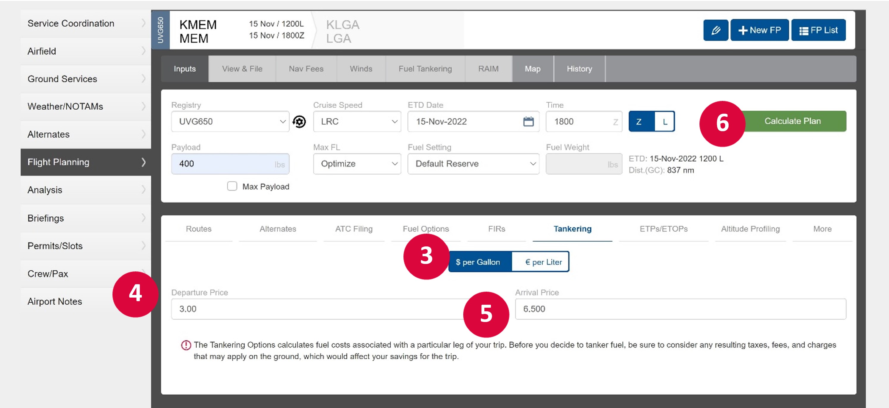 Performing Fuel Tankering Calculations in Flight Planning Knowledge Base